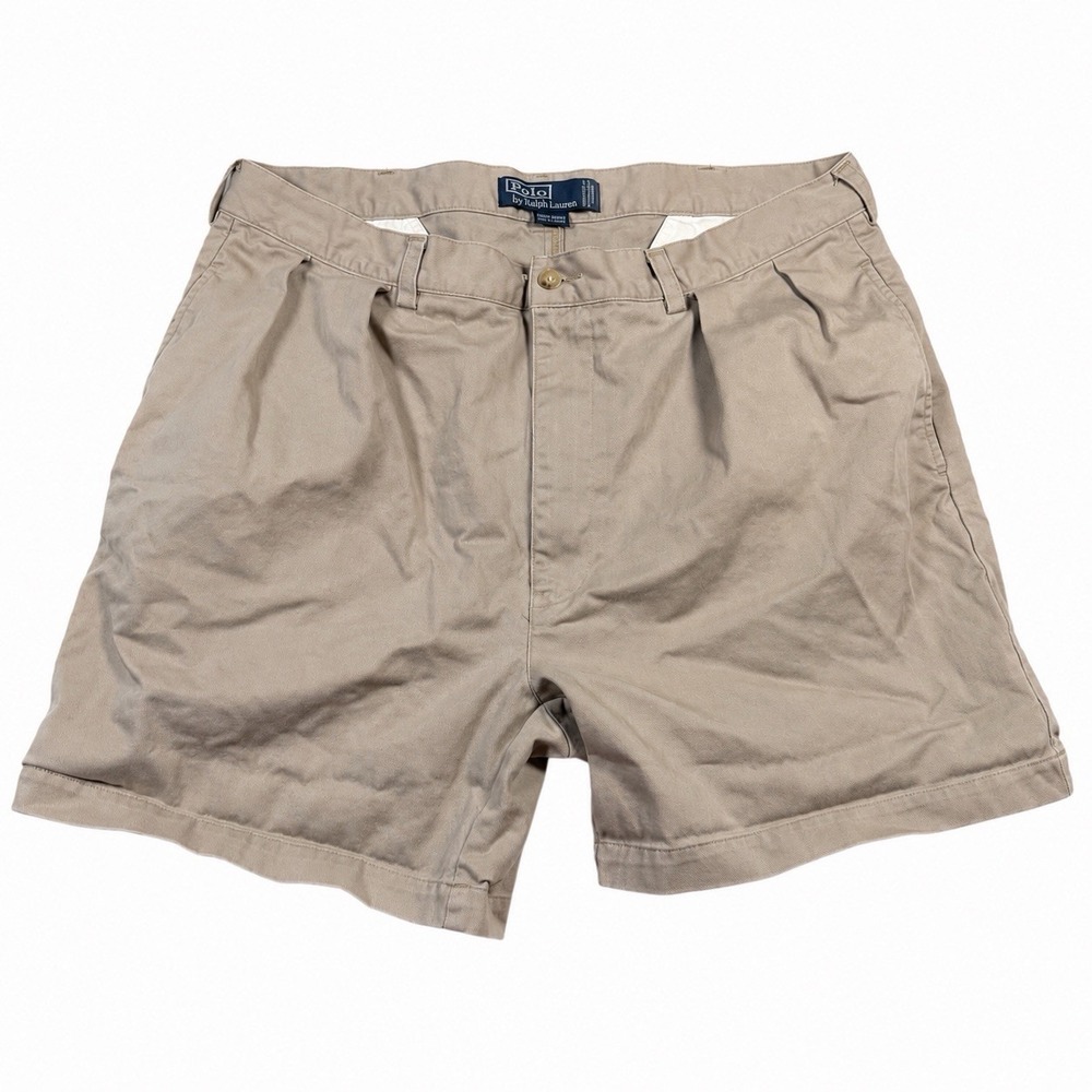 Vintage Polo Ralph Lauren Andrew Shorts Men's 32 Khaki Pleated Chino 6" Inseam